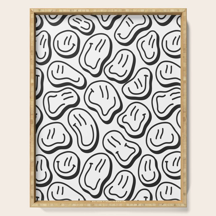 Black and white happy face pattern Serving Tray Gallery Image 1