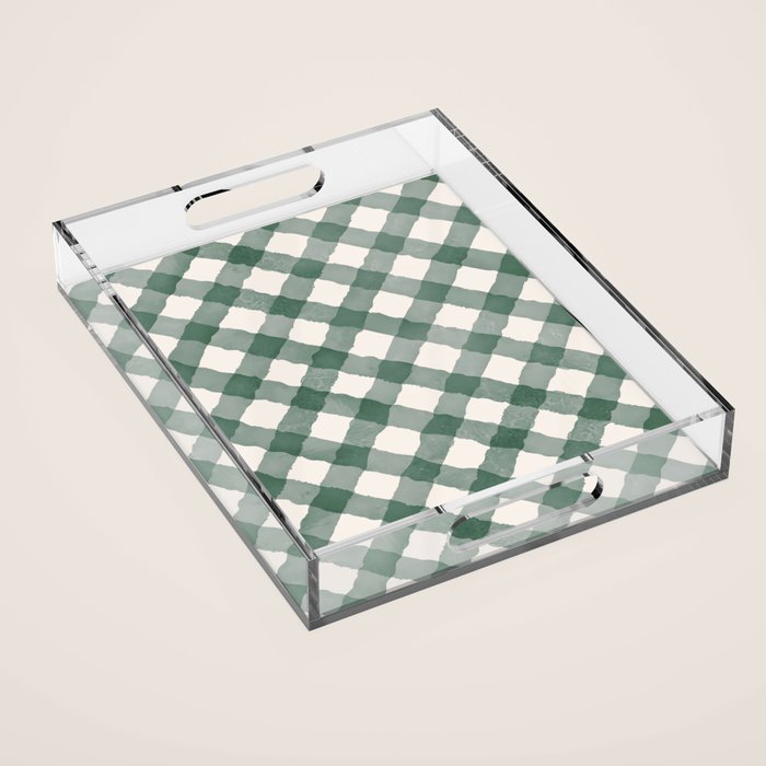 Hand Painted Dark Green Festive Gingham Theme Acrylic Tray Gallery Image 1