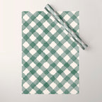 Hand Painted Dark Green Festive Gingham Theme Wrapping Paper Gallery Image 1