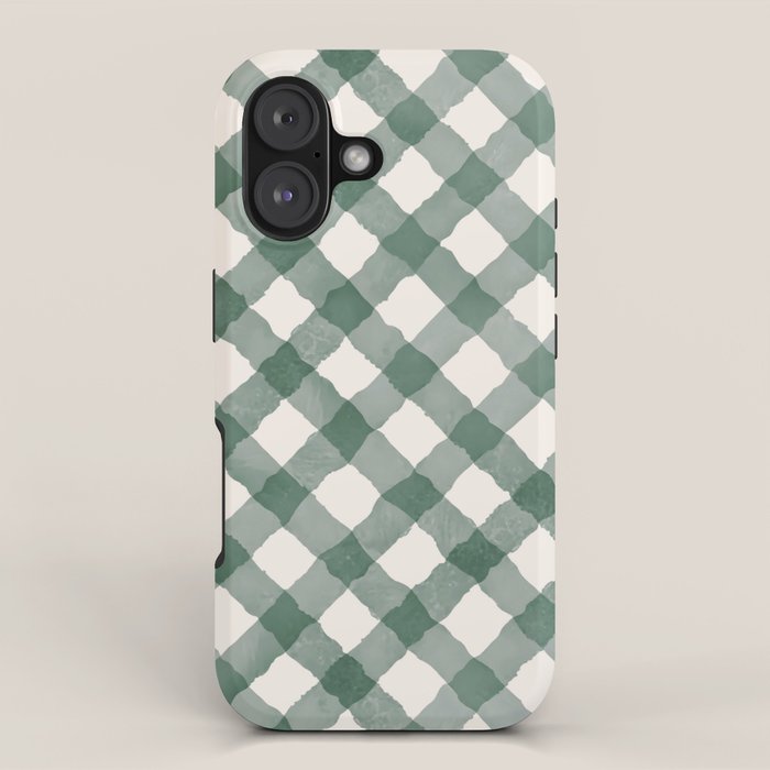 Hand Painted Dark Green Festive Gingham Theme iPhone Case Gallery Image 1