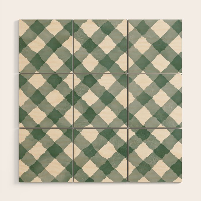 Hand Painted Dark Green Festive Gingham Theme Wood Wall Art Gallery Image 1