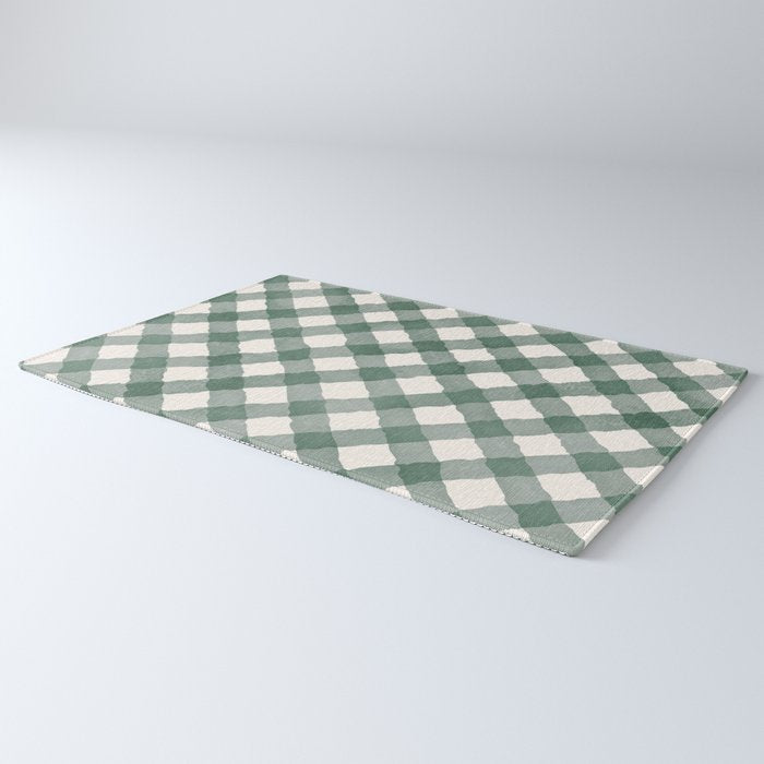 Hand Painted Dark Green Festive Gingham Theme Rug Gallery Image 3