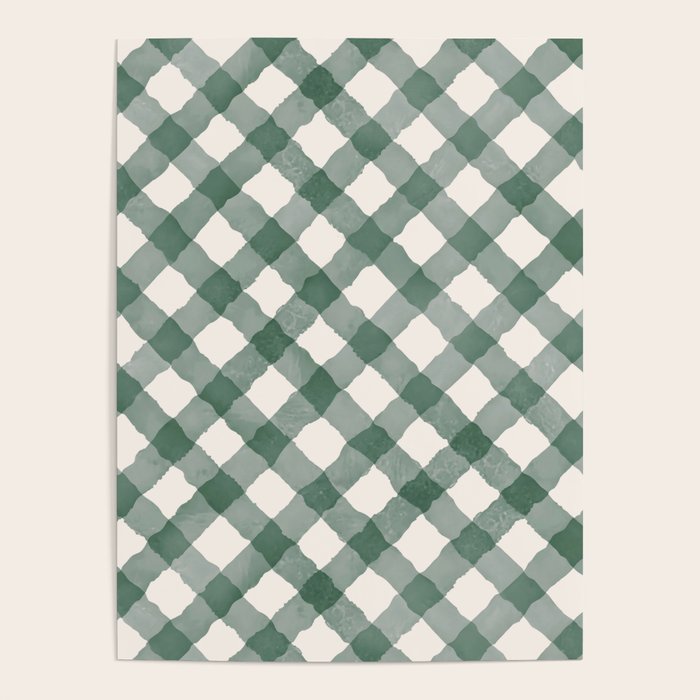 Hand Painted Dark Green Festive Gingham Theme Poster Gallery Image 1