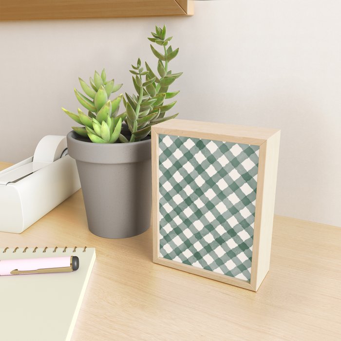 Hand Painted Dark Green Festive Gingham Theme Mini Art Print Gallery Image 2