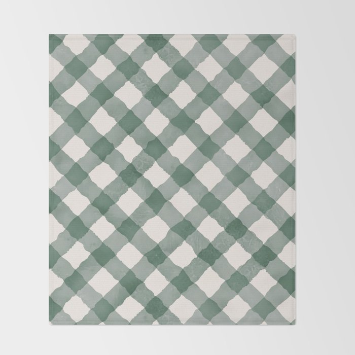 Hand Painted Dark Green Festive Gingham Theme Throw Blanket Gallery Image 2