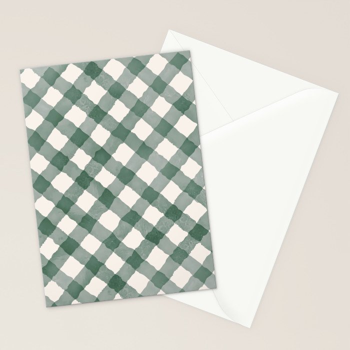 Hand Painted Dark Green Festive Gingham Theme Stationery Card Gallery Image 2