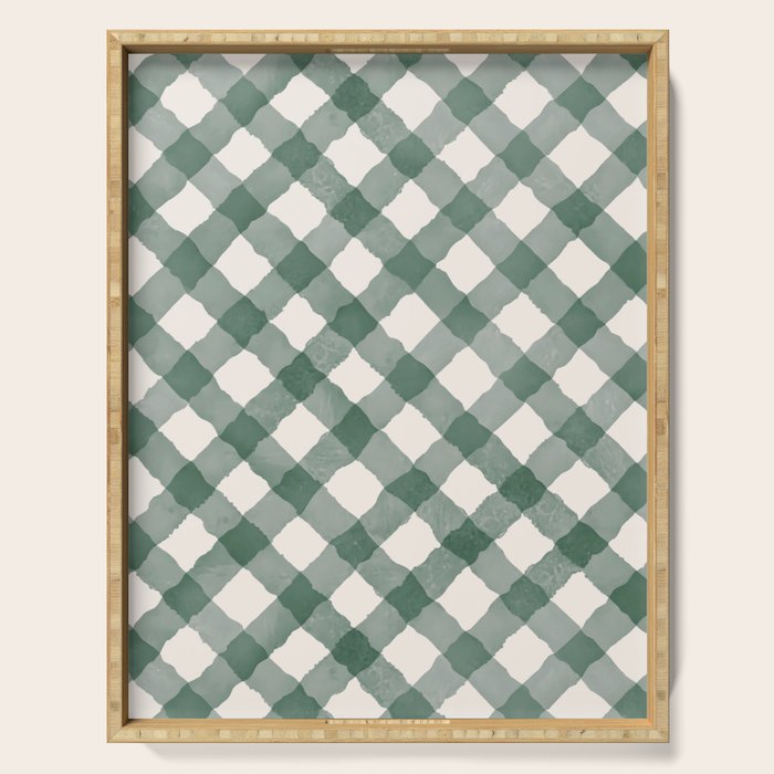 Hand Painted Dark Green Festive Gingham Theme Serving Tray Gallery Image 1
