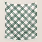 Hand Painted Dark Green Festive Gingham Theme Wall Tapestry Gallery Image 4