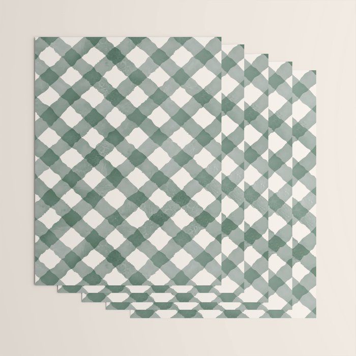 Hand Painted Dark Green Festive Gingham Theme Wrapping Paper Gallery Image 3