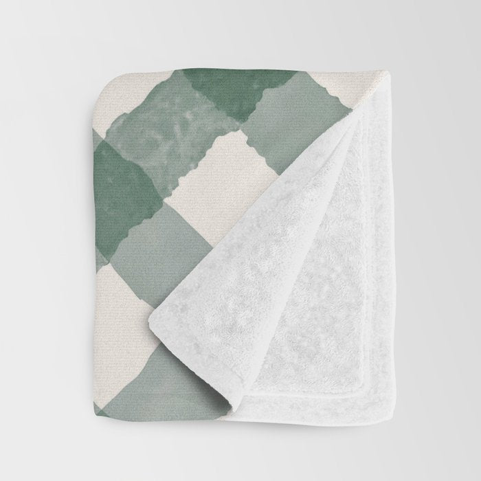 Hand Painted Dark Green Festive Gingham Theme Throw Blanket Gallery Image 3