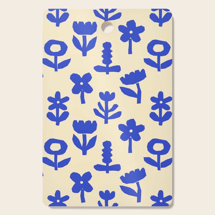 Abstract blue flower collage art pattern Cutting Board Gallery Image 1