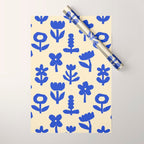 Abstract blue flower collage art pattern Wrapping Paper Gallery Image 1