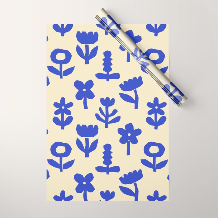 Abstract blue flower collage art pattern Wrapping Paper Gallery Image 1