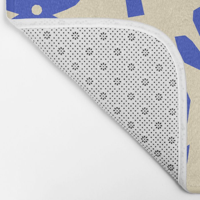 Abstract blue flower collage art pattern Bath Mat Gallery Image 2