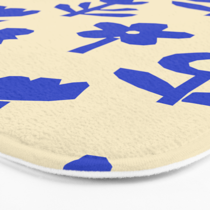 Abstract blue flower collage art pattern Bath Mat Gallery Image 3