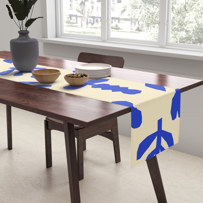 Abstract blue flower collage art pattern Table Runner Gallery Image 2