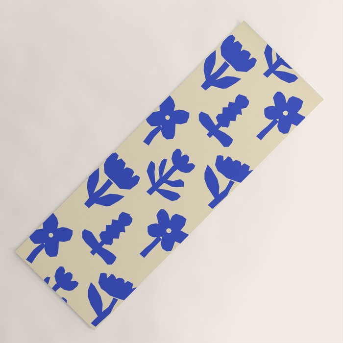 Abstract blue flower collage art pattern Yoga Mat Gallery Image 1