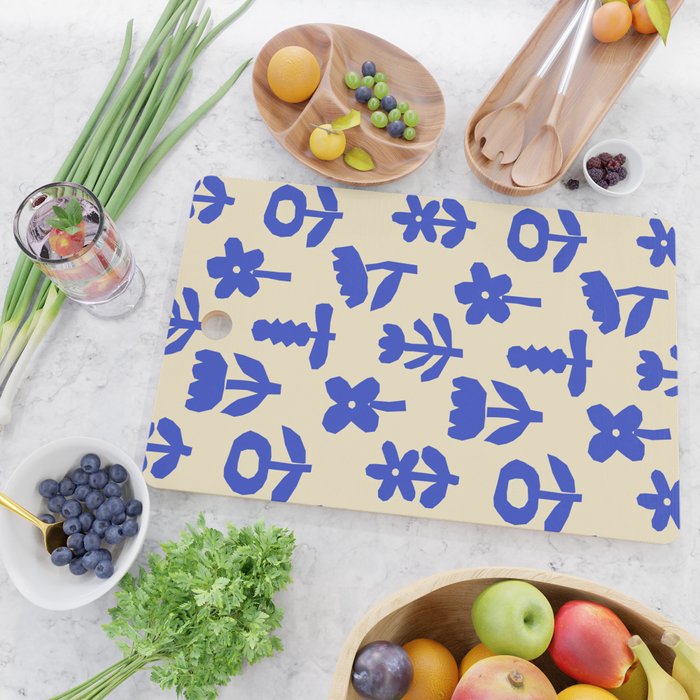 Abstract blue flower collage art pattern Cutting Board Gallery Image 2