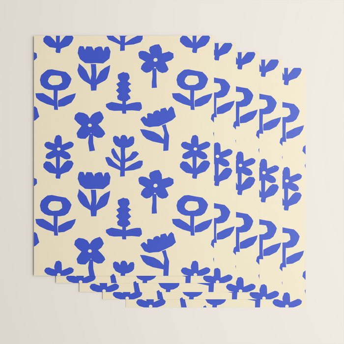 Abstract blue flower collage art pattern Wrapping Paper Gallery Image 3