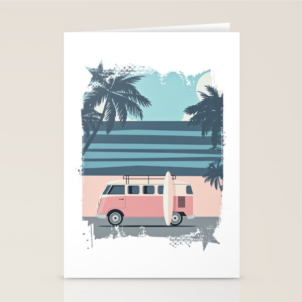 Surfer Graphic Beach Palm-Tree Camper-Van Art Stationery Card Gallery Image 2