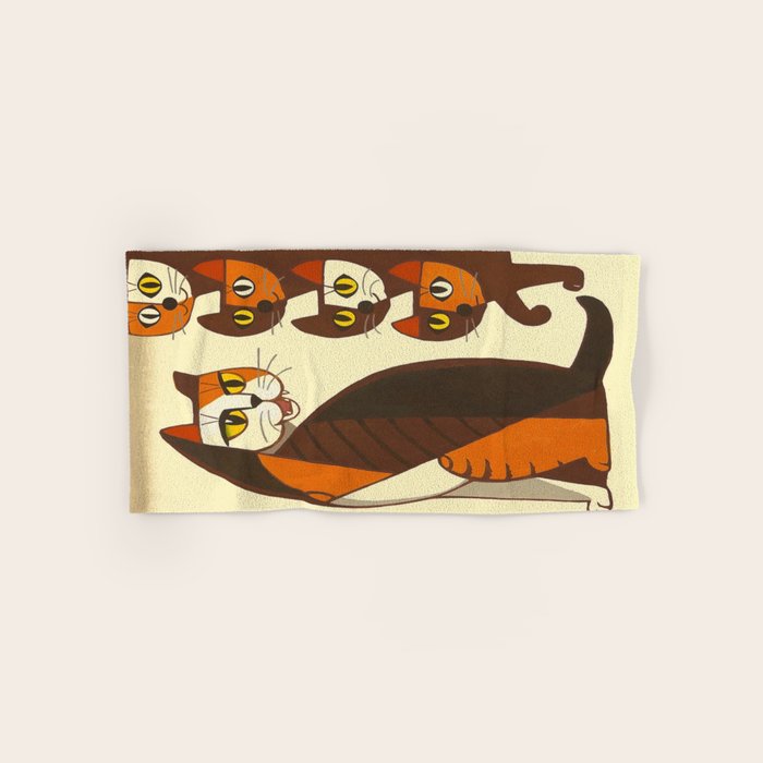 Inagaki Tomoo Vintage Japanese Woodblock print mid century Modern Cubism Art Cats Feline Bath Towel Gallery Image 1