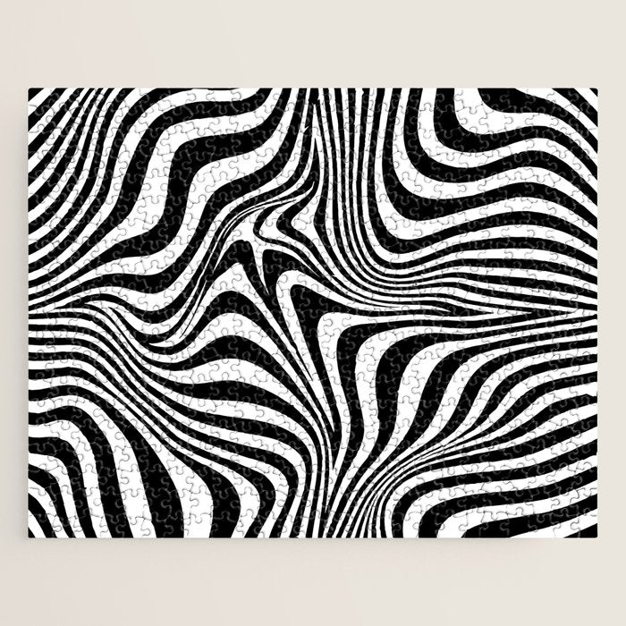 Retro Shapes And Lines Black And White Optical Art Jigsaw Puzzle Gallery Image 1