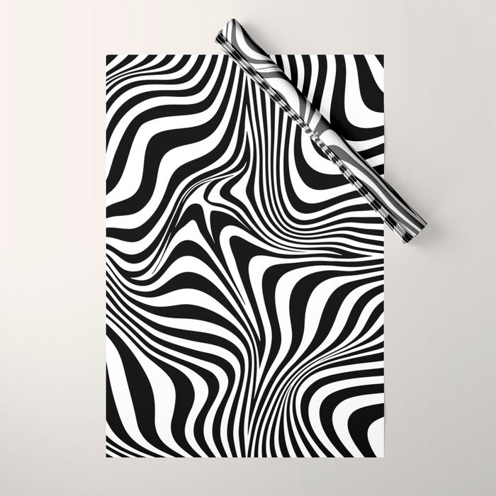 Retro Shapes And Lines Black And White Optical Art Wrapping Paper Gallery Image 1