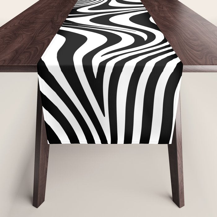 Retro Shapes And Lines Black And White Optical Art Table Runner Gallery Image 1
