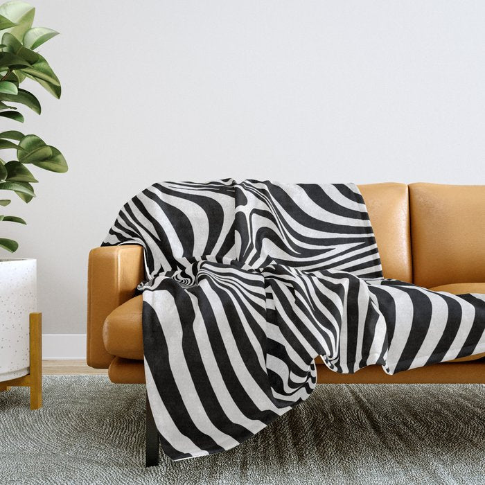 Retro Shapes And Lines Black And White Optical Art Throw Blanket Gallery Image 2
