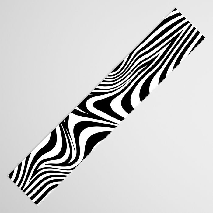 Retro Shapes And Lines Black And White Optical Art Table Runner Gallery Image 3