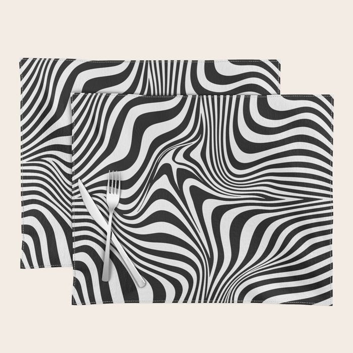 Retro Shapes And Lines Black And White Optical Art Placemat Gallery Image 1