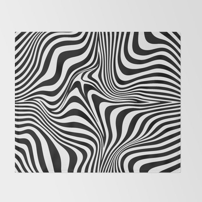 Retro Shapes And Lines Black And White Optical Art Throw Blanket Gallery Image 2