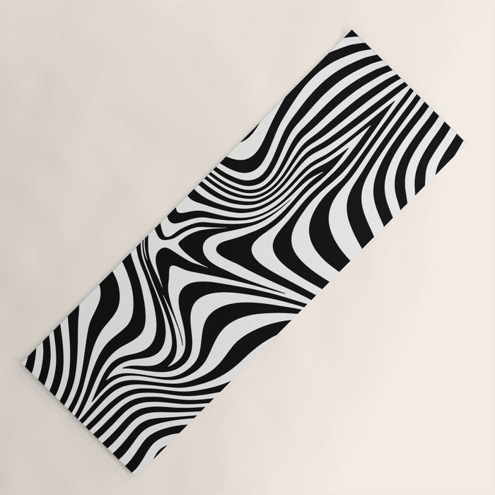 Retro Shapes And Lines Black And White Optical Art Yoga Mat Gallery Image 1
