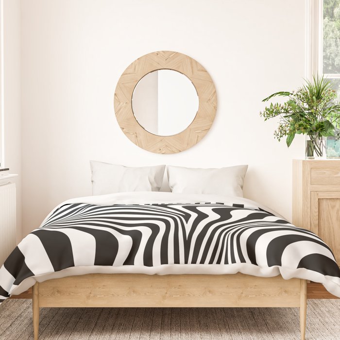 Retro Shapes And Lines Black And White Optical Art Duvet Cover Gallery Image 3