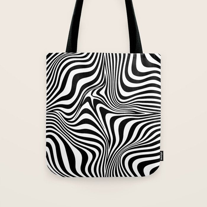 Retro Shapes And Lines Black And White Optical Art Tote Bag Gallery Image 1