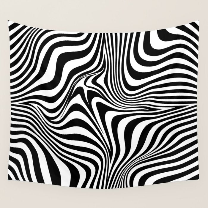 Retro Shapes And Lines Black And White Optical Art Wall Tapestry Gallery Image 4