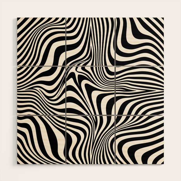 Retro Shapes And Lines Black And White Optical Art Wood Wall Art Gallery Image 1