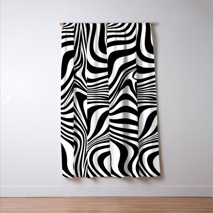 Retro Shapes And Lines Black And White Optical Art Window Curtain Gallery Image 3
