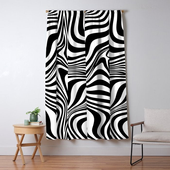 Retro Shapes And Lines Black And White Optical Art Window Curtain Gallery Image 1