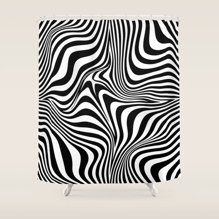 Retro Shapes And Lines Black And White Optical Art Shower Curtain Gallery Image 1