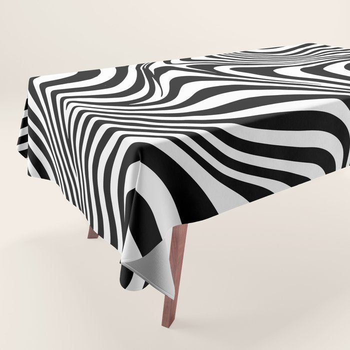 Retro Shapes And Lines Black And White Optical Art Tablecloth Gallery Image 1