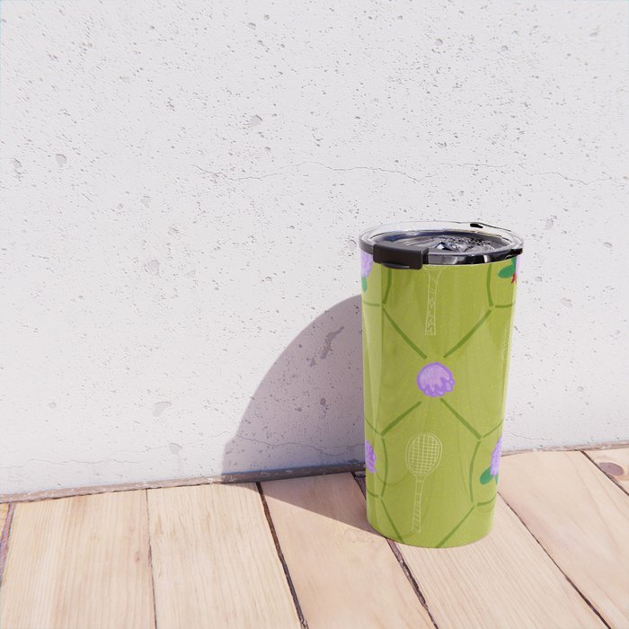 Tennis Rackets & Roses in Lime & Lavender Travel Mug Gallery Image 4