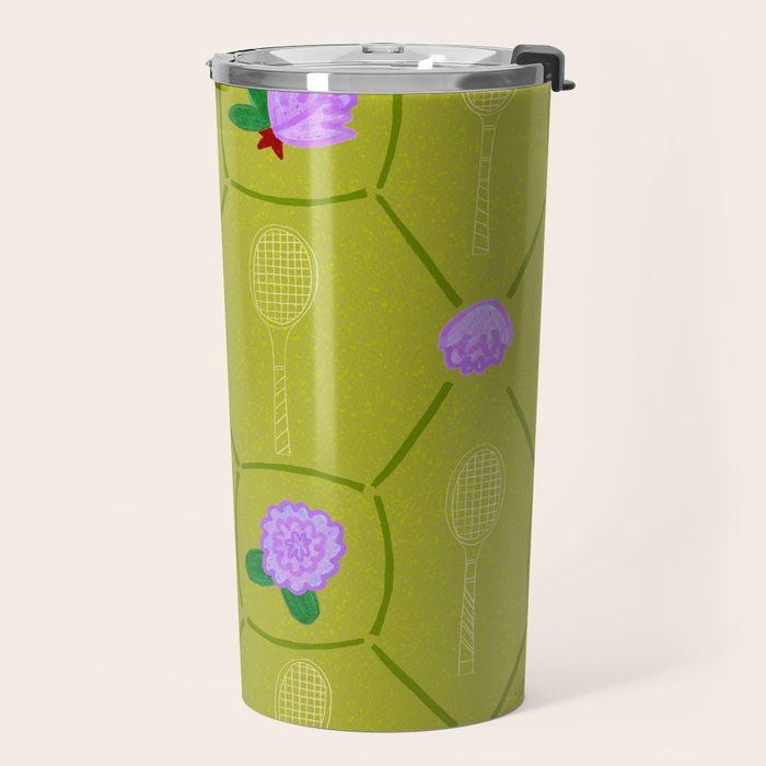 Tennis Rackets & Roses in Lime & Lavender Travel Mug Gallery Image 2