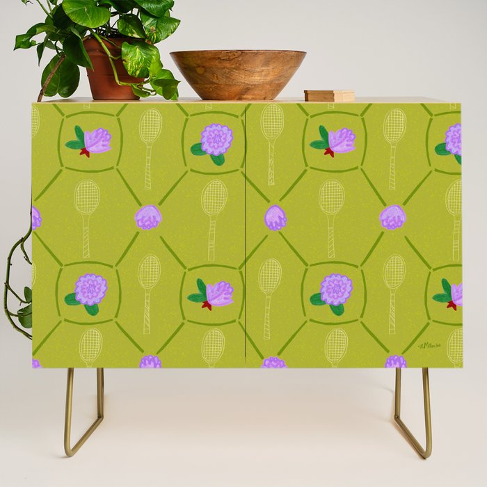 Tennis Rackets & Roses in Lime & Lavender Credenza Gallery Image 1