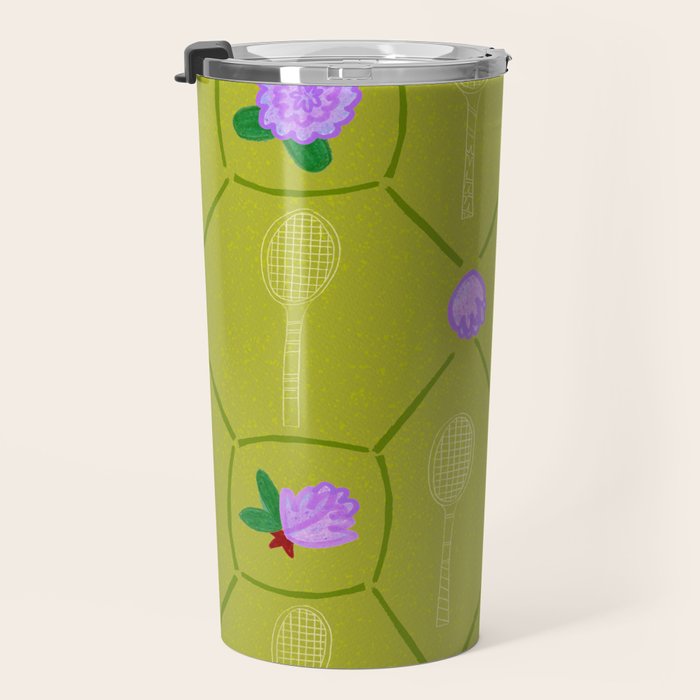 Tennis Rackets & Roses in Lime & Lavender Travel Mug Gallery Image 3