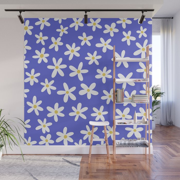 Daisies -- Blue Wall Mural Gallery Image 1