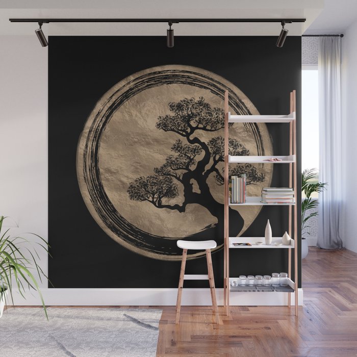 Enso Zen Circle and Bonsai Tree Gold Wall Mural Gallery Image 1