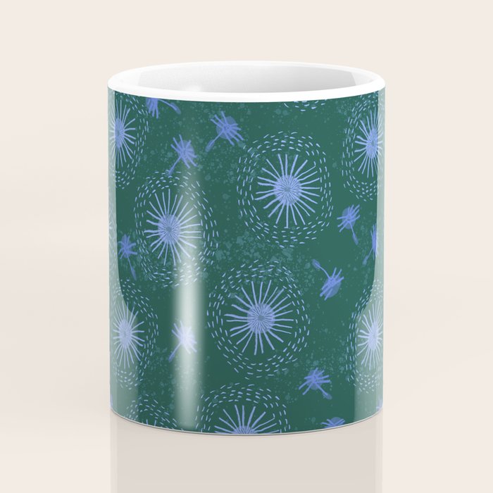 Make A Wish Dandelion Pattern in Forest Green & Blue Coffee Mug Gallery Image 4