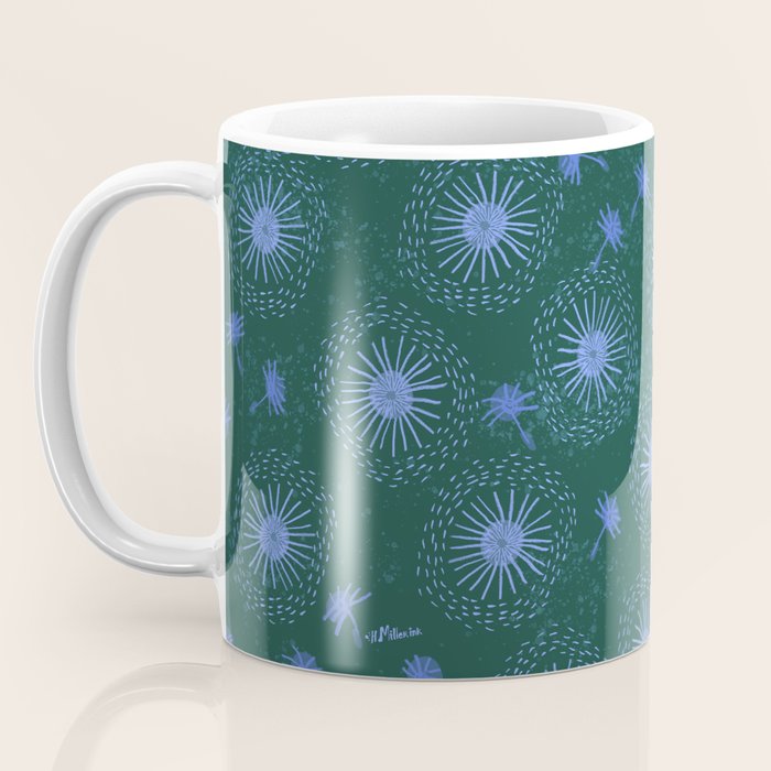 Make A Wish Dandelion Pattern in Forest Green & Blue Coffee Mug Gallery Image 3