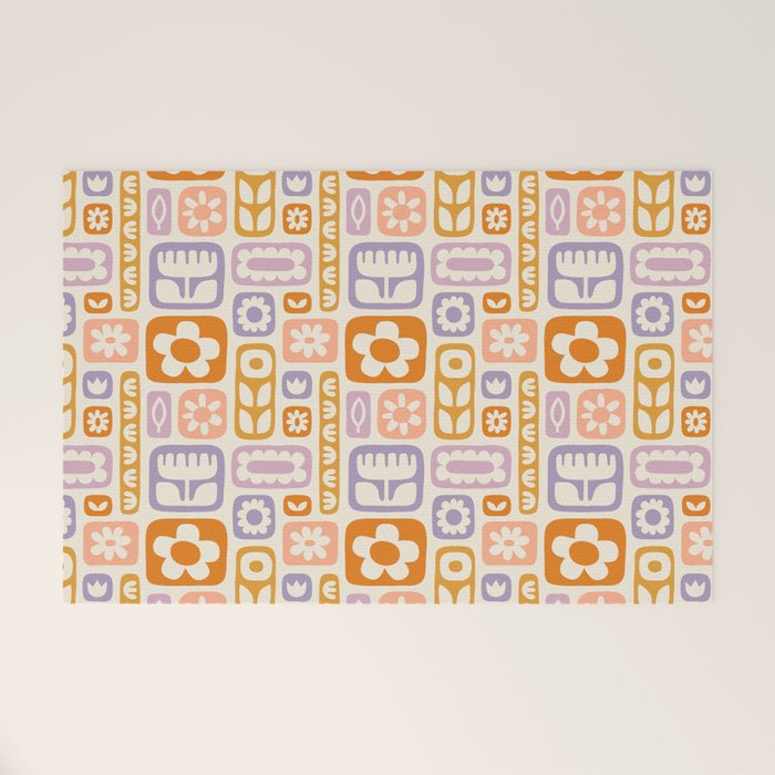 Vintage scandinavian floral art pattern Welcome Mat Gallery Image 1